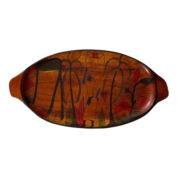 Vintage Hand-Carved & Painted Wooden Serving Tray – African Folk Art - Picture 1 of 4
